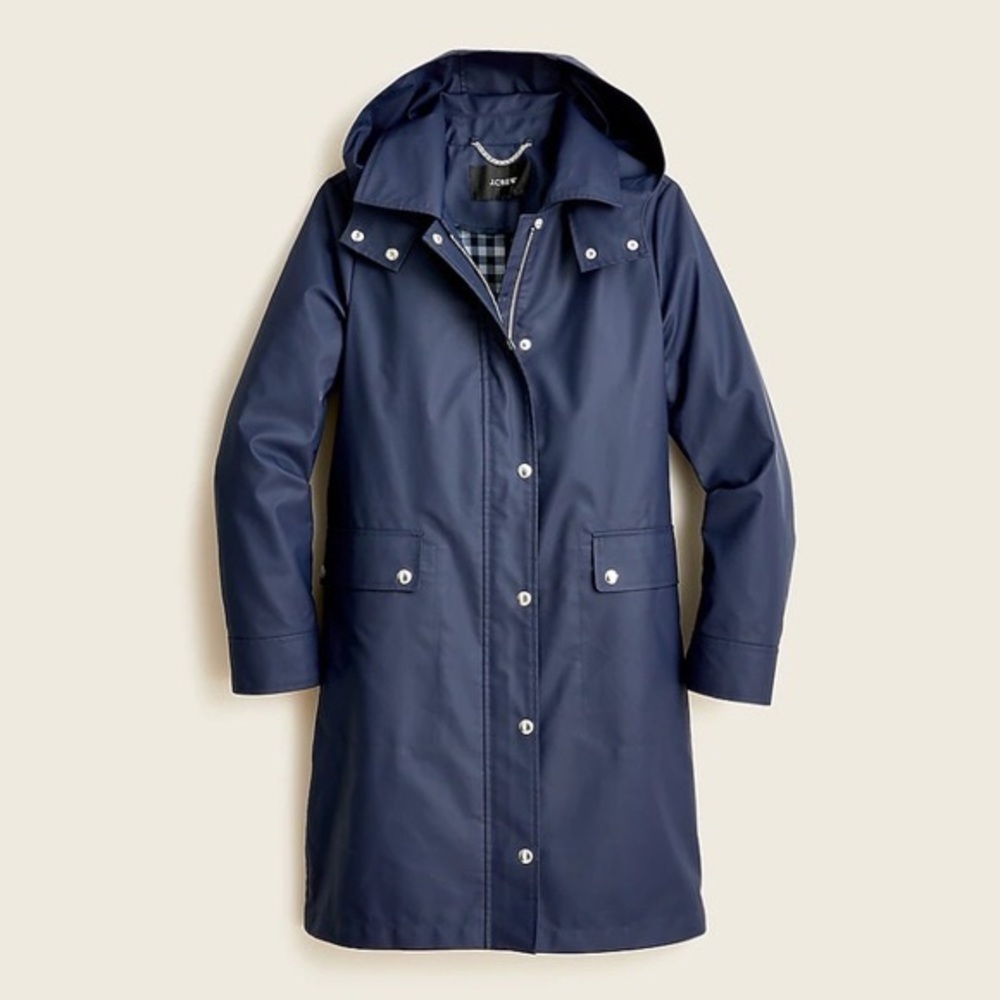 J. Crew Petite Classic Raincoat in Navy Gingham size XXSP